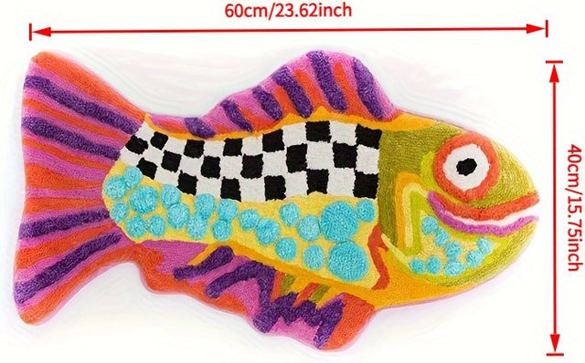VIKAMA Bunter Fischteppich mit Tiermotiv, rutschfester und saugfähiger Teppich für Wohnzimmer, Schlafzimmer oder Badezimmer, B/T: 60 x 40 cm, Mehrfarbig - Bild 1