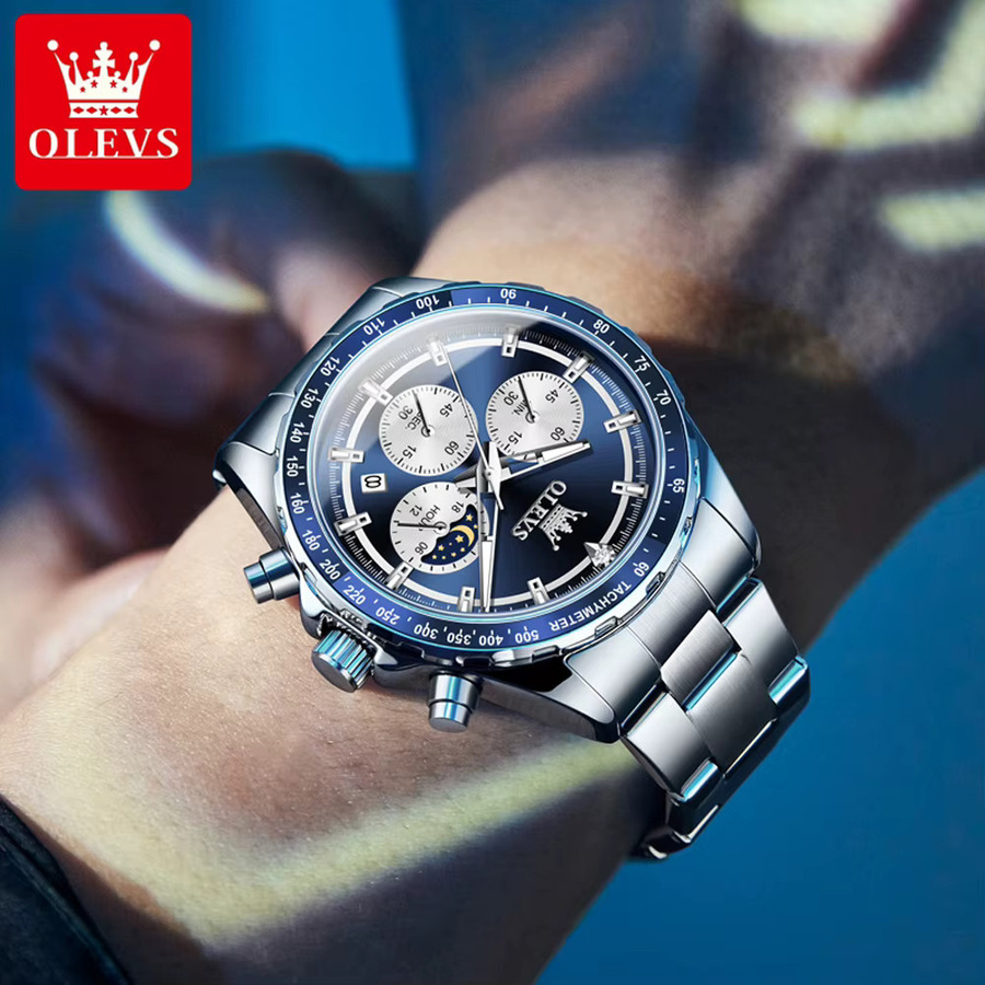 OLEVS Armbanduhr, Chronograph, Quarz, Edelstahl, Silber, Herren - Bild 4