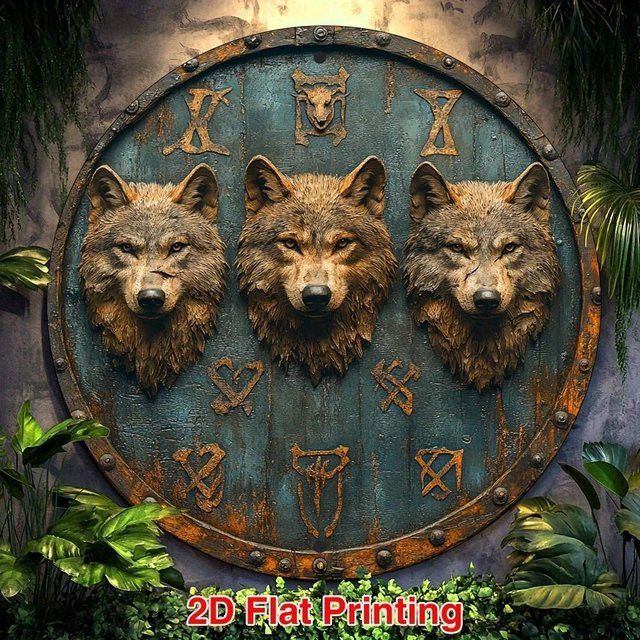 Wikinger-Schild-Wandkunst aus Aluminium von CIFBUY – Nordisches Wolf- und Runen-Dekor, Durchmesser: 20,3 cm - Bild 1