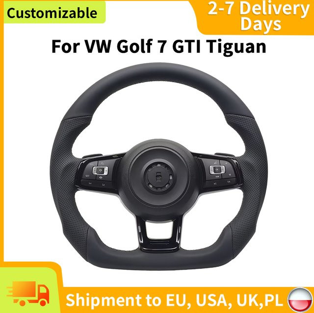 COIKA Sportlenkrad für VW Golf 6/7, GTI, Scirocco, Jetta, Passat und Tiguan mit flachem Boden und halbperforiertem Leder in Schwarz-Rot - Bild 1