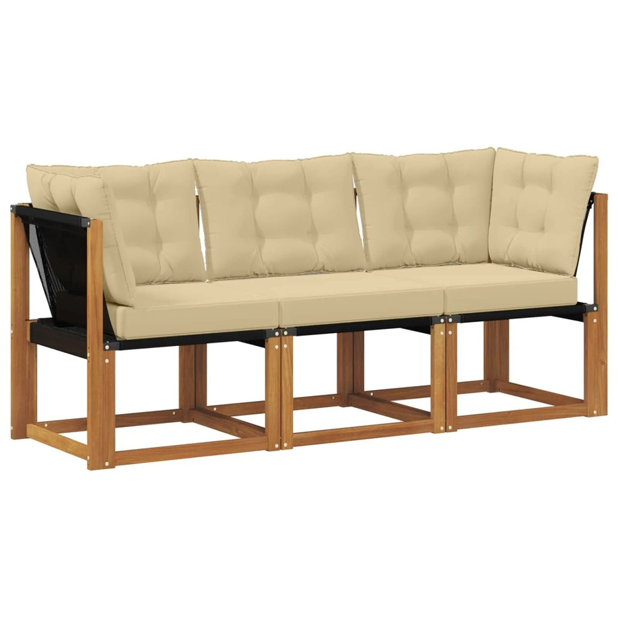 vidaXL Outdoor Lounge-Set aus Akazienholz mit Kissen, 3-teilige L-Form Gartenmöbel in Beige und Braun - Bild 2