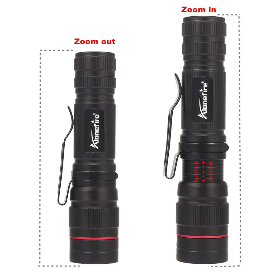 Alonefire Zoom Mini-Taschenlampe mit LED-Beleuchtung und verstellbarem Fokus für Outdoor, Camping und Wandern - Bild 2