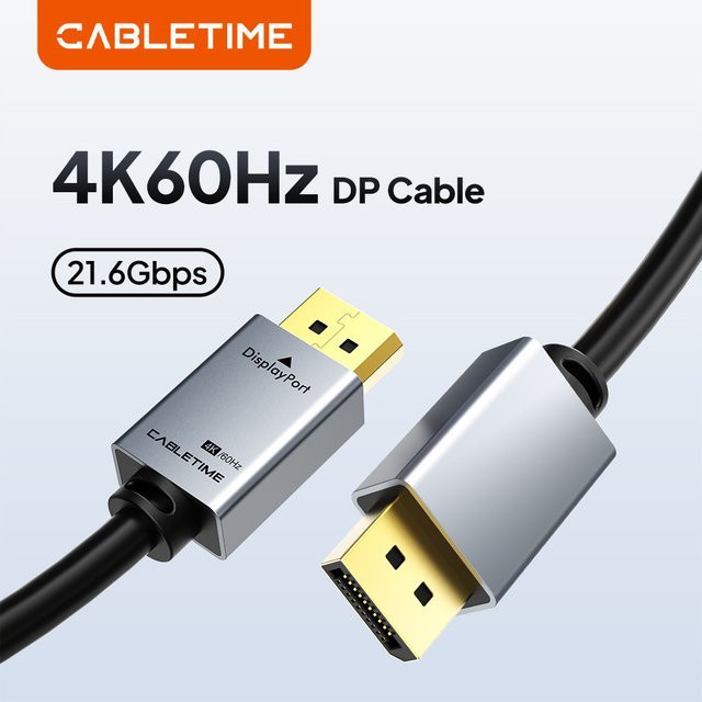 CABLETIME DisplayPort-Kabel DP-zu-DP für 4K 60Hz zur Verbindung von PC, HDTV und Projektor - Bild 1