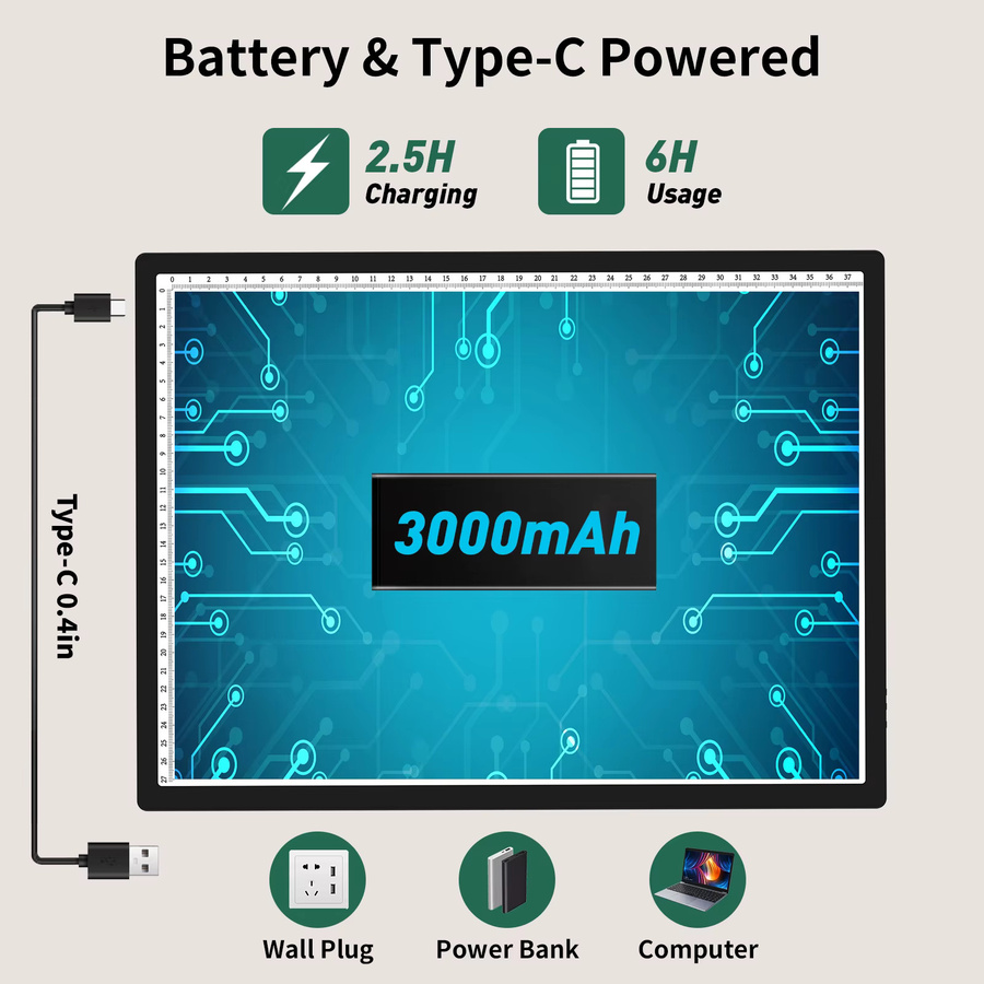 Wireless A3 LED Light Pad in Schwarz mit 3000mAh Akku, 3 Lichtfarben und 6 Helligkeitsstufen - Bild 4