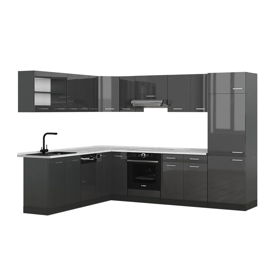 Vicco R-Line Eckküche Anthrazit Hochglanz mit Marmor-Optik B/T/H: 227 x 287 cm - Bild 2