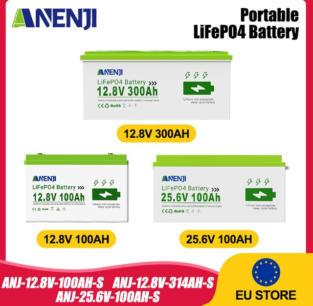 ANENJI LiFePO4 Lithium-Eisenphosphat Batterie mit integriertem BMS für Solarenergiespeicherung, 12,8V oder 25,6V, 100Ah oder 300Ah, 1,28kWh, Farbe: Weiß - Bild 1
