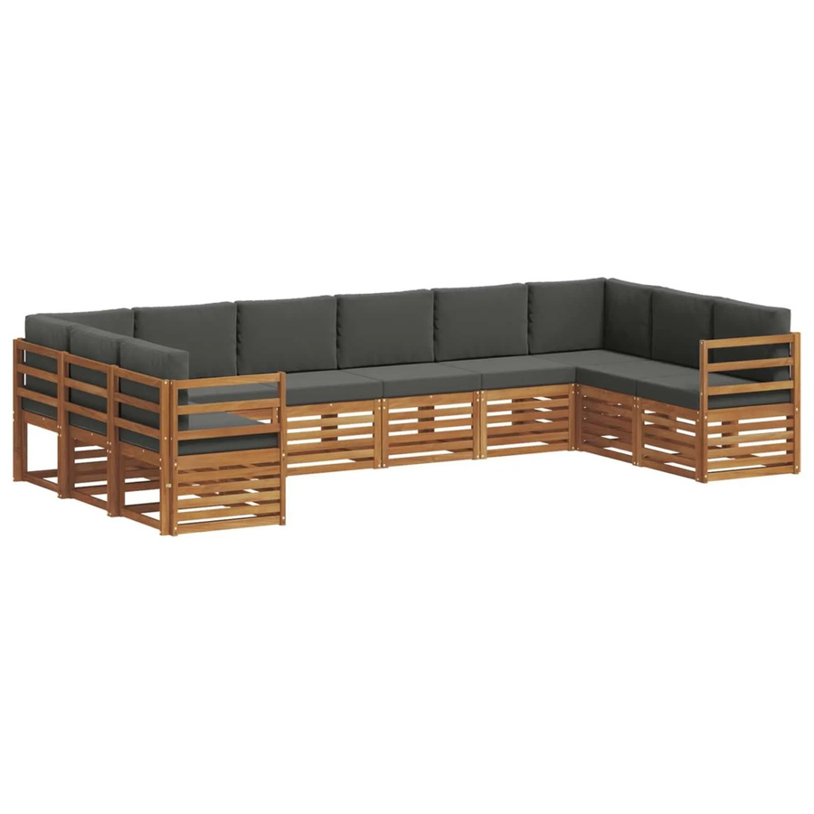 vidaXL Sofagarnitur 10-teilig aus Massivholz Akazie in Natur und Anthrazit mit Sitz- und Rückenkissen im L-Shape Design - Bild 2