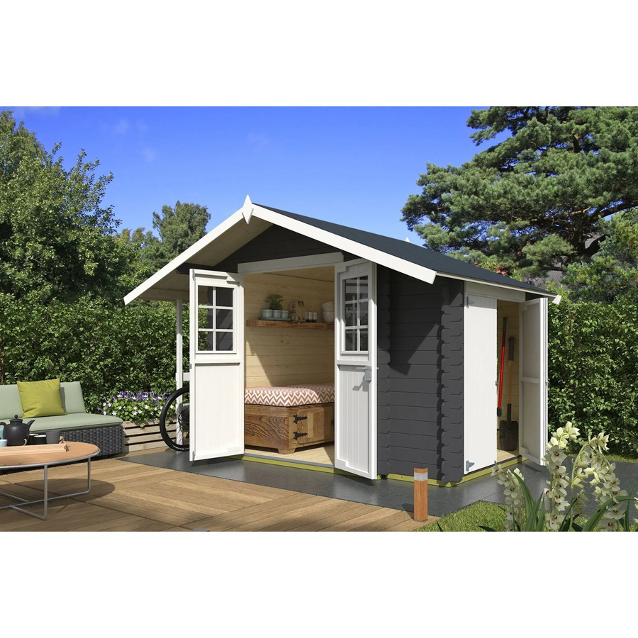 Lasita Blockbohlenhaus Vilano Gartenhaus mit Satteldach in Grau, B/H/T: 352,5 x 228 x 240 cm - Bild 3