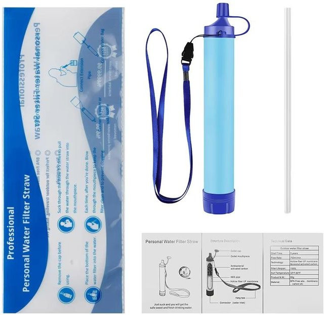Binchi Outdoor Equipment Tragbarer Wasserfilter Blau mit 4-Stufen-Filtersystem für 1500L Outdoor-Wasserreiniger im Strohhalm-Design - Bild 1