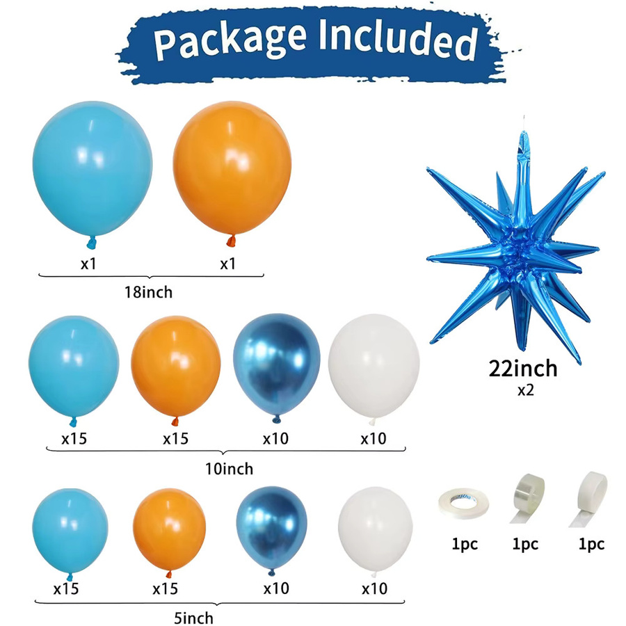YAYB 107-teiliges Ballonbogen-Girlanden-Set in Blau, Orange und Weiß für Weltraum-Themen, Babypartys, Geburtstage oder Abschlussfeiern - Bild 3