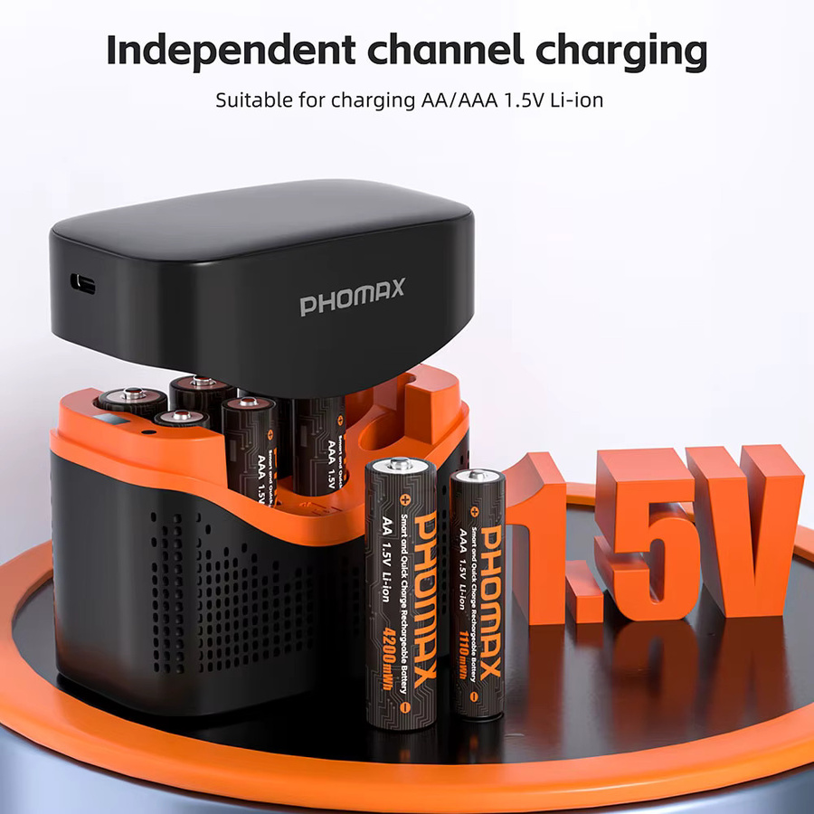 PHOMAX 8-Slot Smart Schnell-Ladegerät mit 1,5V AA und AAA Lithium-Akku Wiederaufladbare Batterien (4200mWh/1100mWh) für Fernbedienungen und Spielzeug - Bild 2