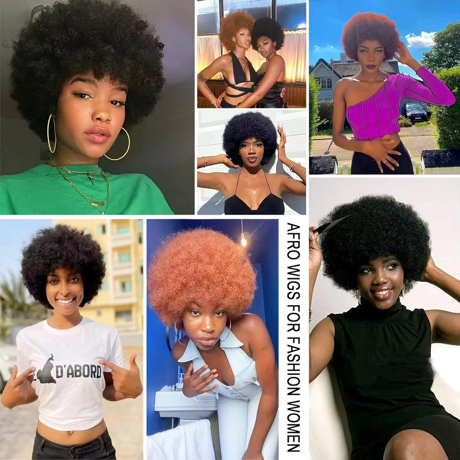 Wig Queen Afro-Locken-Echthaarperücke mit Pony, Schwarz, Unisex - Bild 4