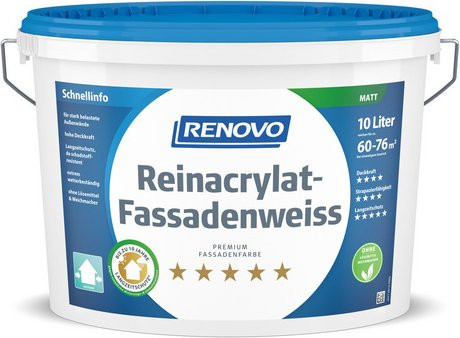 RENOVO Reinacryl-Fassadenweiss, matt, Weiss, 10,0 l - Bild 1
