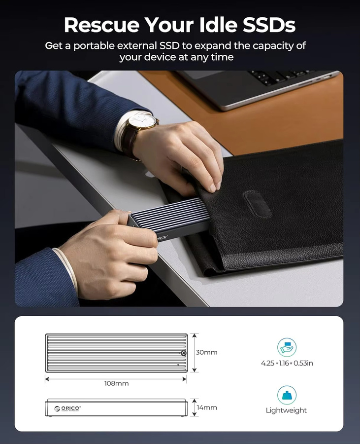 ORICO M.2 NVMe SSD-Gehäuse USB 3.1 Gen 2 PCIe externer Adapter für 2230/2242/2260/2280 M.2 SSD bis zu 8 TB - Bild 4