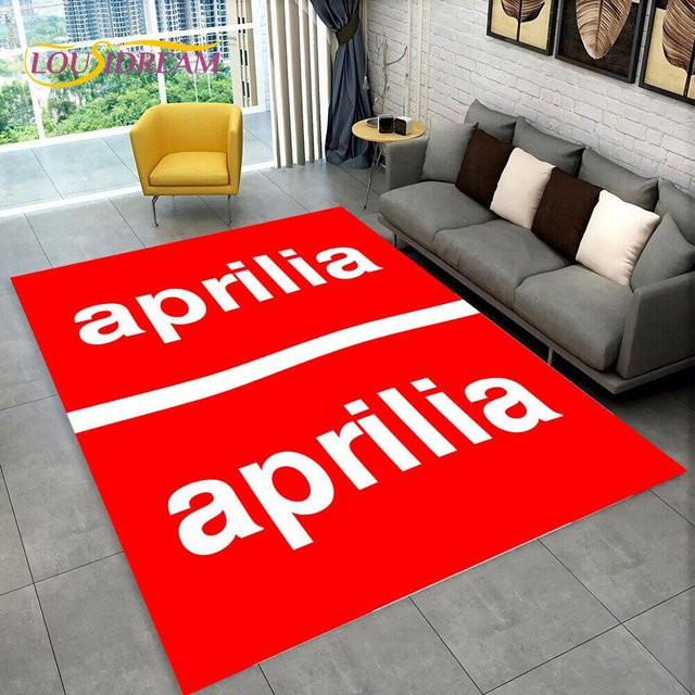 HD Aprilia Racing Motorrad Logo Teppich, rutschfeste 3D Bodenmatte aus Polyester in Rot, Breite: 200 cm, Tiefe: 160 cm - Bild 1