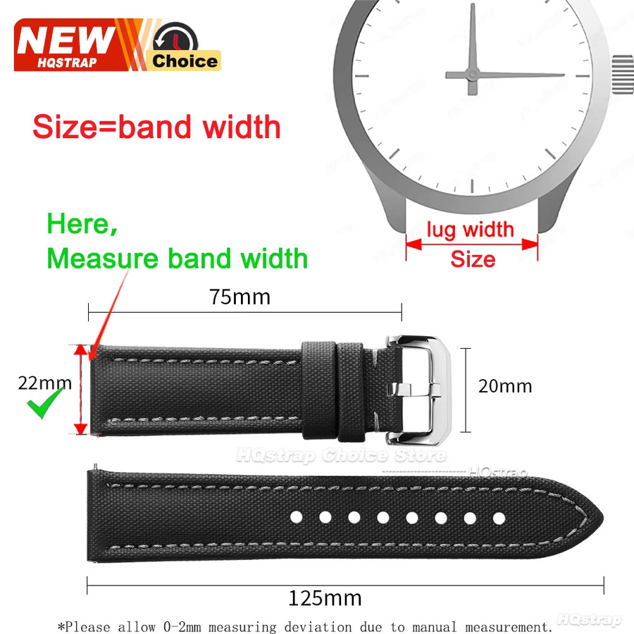 HQstrap Uhrenarmband Nylon, Schwarz, 20mm 22mm 23mm - Bild 4