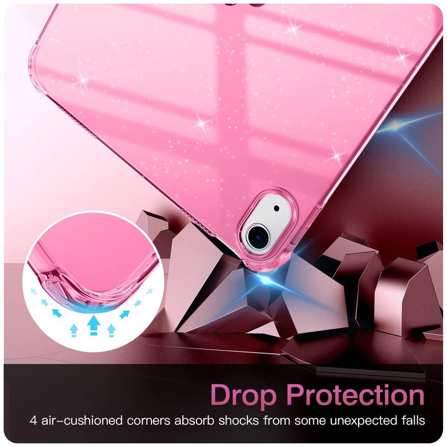 Zair Silikonhülle mit Glitzer-Effekt und Airbagschutz für iPad Air, Mini und Pro in Schwarz mit Glitzer oder Pink - Bild 3