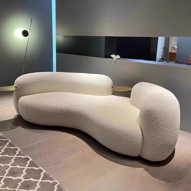 DUTRIEUX Modernes Gebogenes Sofa in Weiß mit Bouclé- und Samtbezug für dein Wohnzimmer - Bild 2