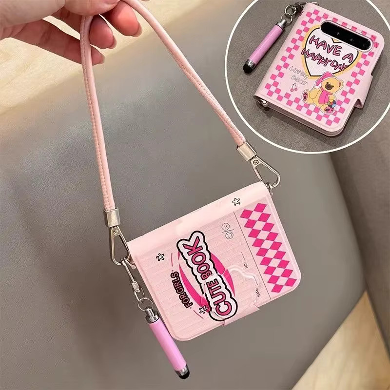 Rosa Buchstil Flip Hülle mit Stylus für Samsung Z Flip 6, Z Flip 5, OPPO Find N2 Flip, OPPO Find N3 Flip und Xiaomi Mix Flip - Bild 1