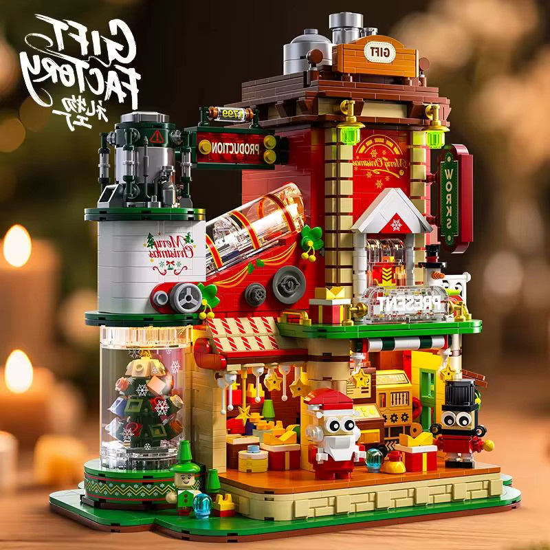 SixBricks MOC Winter Weihnachten Schnee Hütte, Bausteine Set, mit Licht - Bild 5