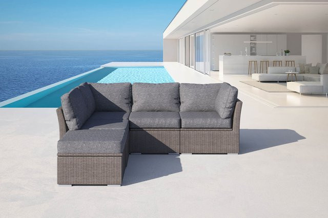 OUTFLEXX Gartenlounge Set für 5 Personen aus Polyrattan in Grau mit Polsterung und wasserfester Kissenbox - Bild 1