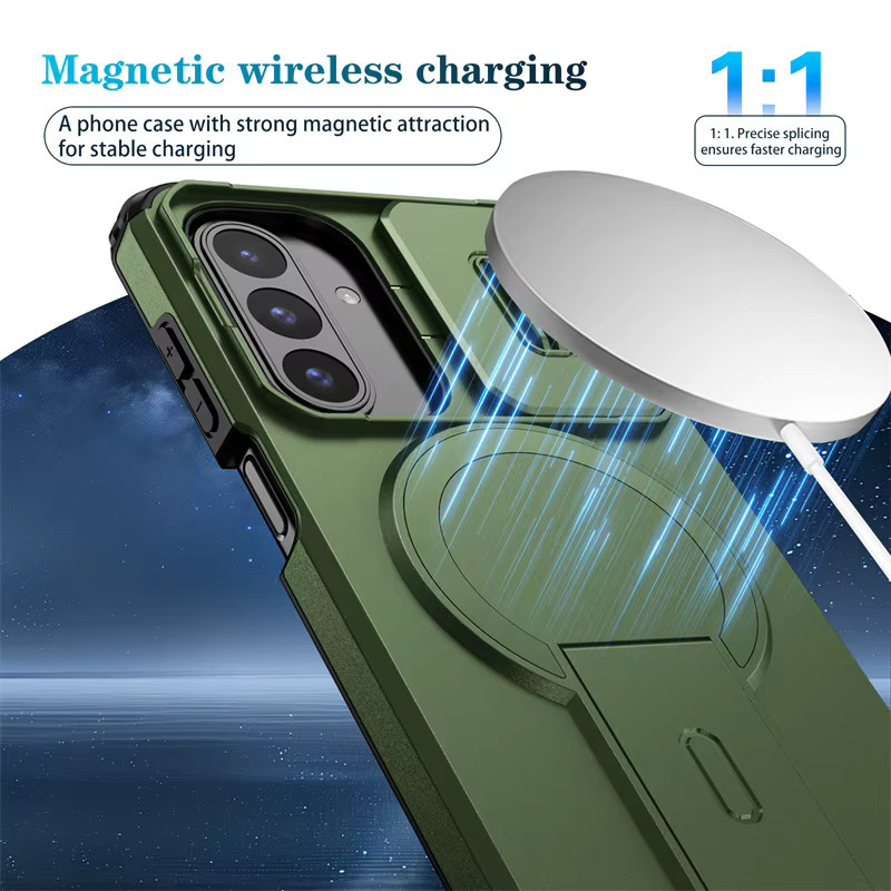 Kameraobjektiv-Schutzhülle für Samsung Galaxy A57 A37 A17 A55 A56 A36 A26 A16 A35 A25 A15 mit magnetischem Lade- und Standfuß in Schwarz und Grün - Bild 2