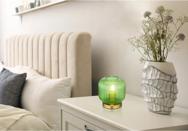 Globo Tischlampe Normy 1-flammig in Grün mit goldfarbenem Metallfuß, Höhe: 21 cm, Breite: 20 cm, Tiefe: 20 cm - Bild 1
