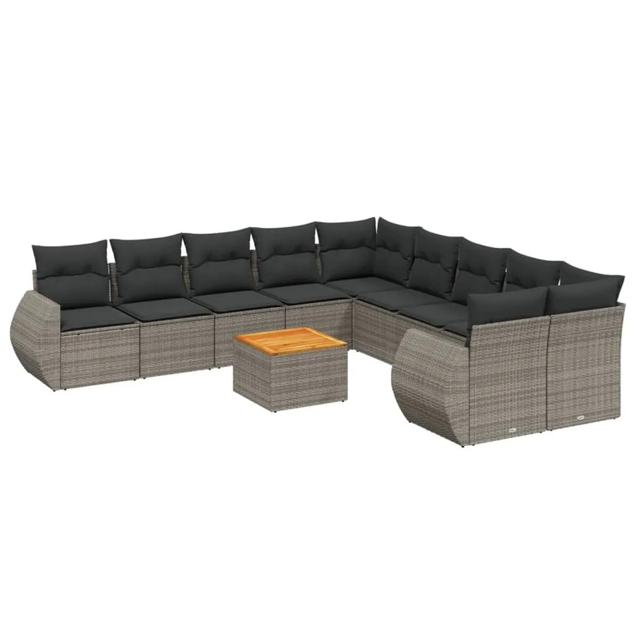 vidaXL 11-tlg. Garten-Sofagarnitur in L-Form aus Poly-Rattan mit Kissen in Grau - Bild 2