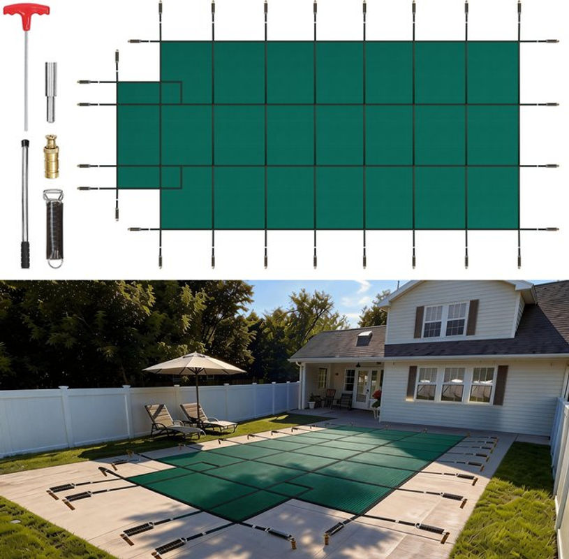 VEVOR Pool Abdeckplane für rechteckige Inground-Pools, grünes Netzgewebe, Winterabdeckung mit Entwässerungslöchern, B/T: 5,5 x 10,4 m - Bild 2