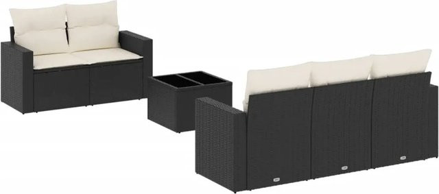 vidaXL 6-tlg Garten-Sofagarnitur in L-Form aus Polyrattan mit Kissen und Tisch, Schwarz und Cremeweiß - Bild 1
