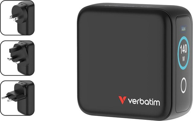 Verbatim Mini GaN Ladegerät mit Display 140W, 4 Ports (USB-C und USB-A), Schwarz - Bild 2