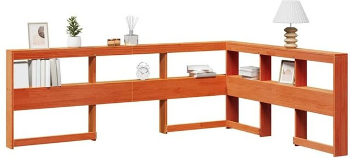 Vidaxl Kopfteil mit Bücherregal in L-Form aus Massivholz, Farbe Braun, Breite: 135 cm - Bild 1