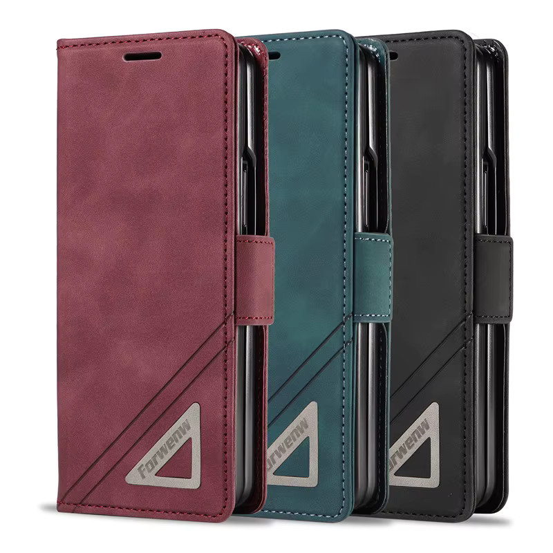 EUCAGR Flip Leder Brieftasche Telefon Hülle für Samsung Galaxy Z Fold 7 6 5 4 3, stoßfest Soft Cover in Braun oder Grün - Bild 2