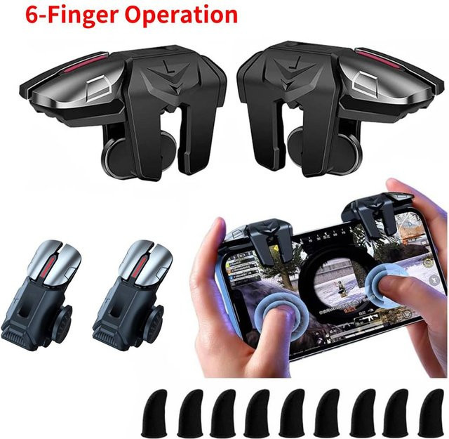 APWIKOGER G21 Handy Spiel Trigger Gamepad Joystick mit 6-Finger Steuerung und L1 R1 Tasten in Schwarz für Mobile Gaming - Bild 1