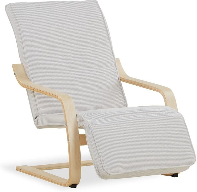Homestyle4u Relaxsessel in Hellgrau aus Cord mit Schichtholz-Gestell - Bild 1