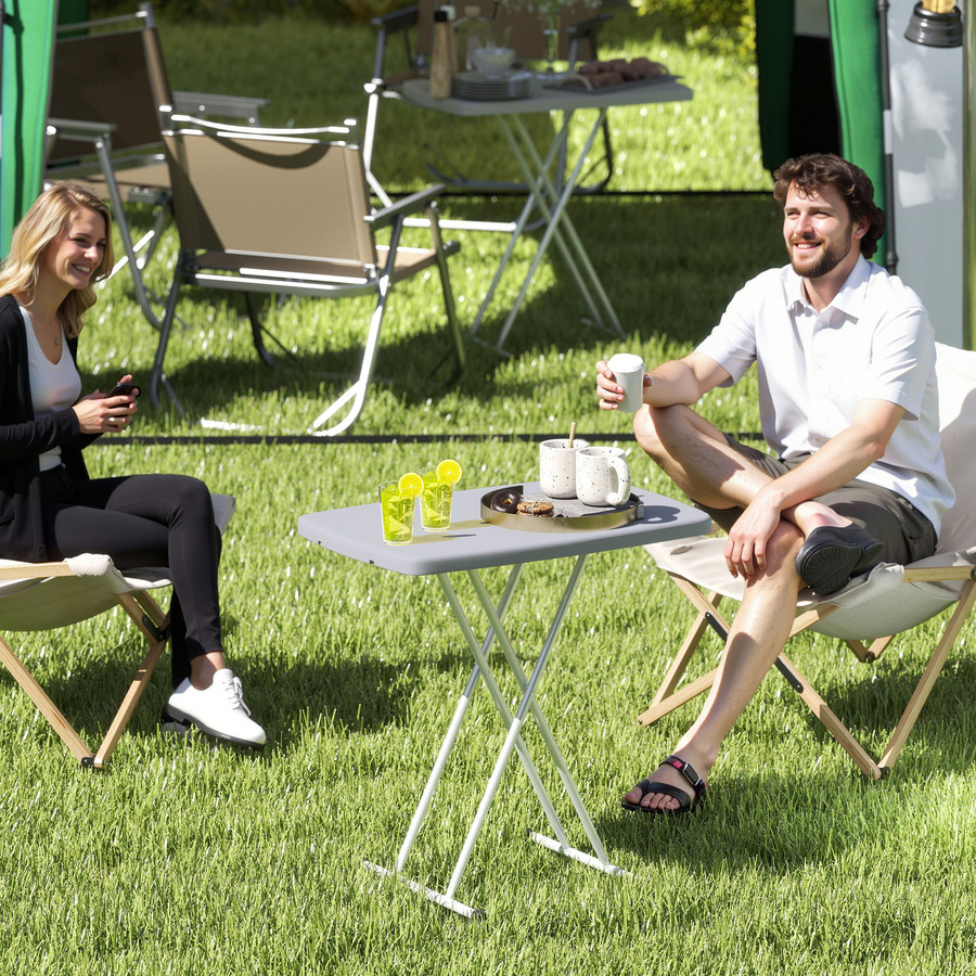 Outsunny Klappbarer Gartentisch mit höhenverstellbarer Funktion in Dunkelgrau, Beistelltisch für Balkon und Terrasse mit HDPE-Platte und Metallgestell, B: 76 cm, T: 50 cm, H: 74 cm - Bild 2
