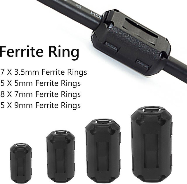 Alloet 25-teiliges Ferritkern-Ringklemmen-Set in Schwarz mit 3,5 mm, 5 mm, 7 mm und 9 mm für RFI-EMI-Filter und Rauschunterdrückung - Bild 1