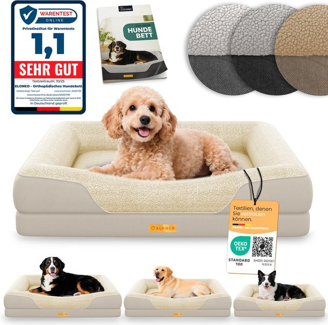 ELONEO Orthopädisches Hundebett mit Orthopädischem Schaumstoff in Beige, Größe S - Bild 1