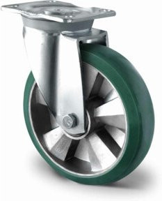 CASCOO Lenkrolle Serie BAX7 K-Serie mit Doppelkugellager, Durchmesser: 200 mm, Material: Stahl und Aluminium, Farbe: Grün, verzinkt - Bild 1