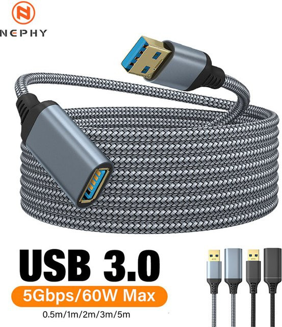 Nephy USB 3.0 Datenkabel aus gelbem Nylon, Stecker-zu-Buchse Verlängerungskabel für Computer, Kamera und Drucker - Bild 1