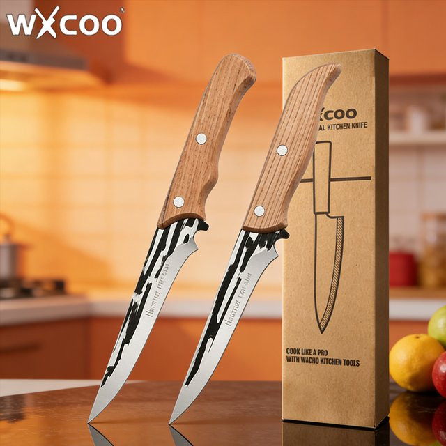 WXCOO Professionelles Ausbeinmesser aus handgeschmiedetem Stahl mit ergonomischem Holzgriff für Fleisch, Obst und Gemüse - Bild 1