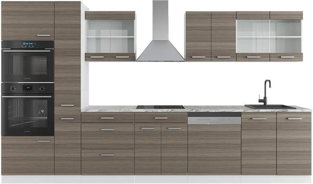 Vicco Küchenzeile R-Line in Weiß und Edelgrau mit Marmor Arbeitsplatte, Breite: 350 cm - Bild 2