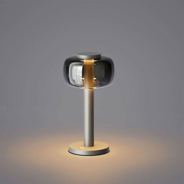 ELLE Decoration Odeon LED-Akkuleuchte in Silber mit transparentem Glas, dimmbar und Touch-Steuerung - Bild 1