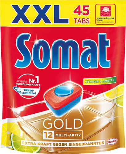 Somat 12 Gold Zitrone & Limette XXL Multi-Aktiv Spülmaschinentabs, 45 Stück, 922 g - Bild 1