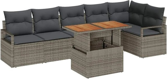 vidaXL 7-teiliges Gartensofa-Set mit Tisch aus Poly Rattan in Grau inklusive Kissen - Bild 1