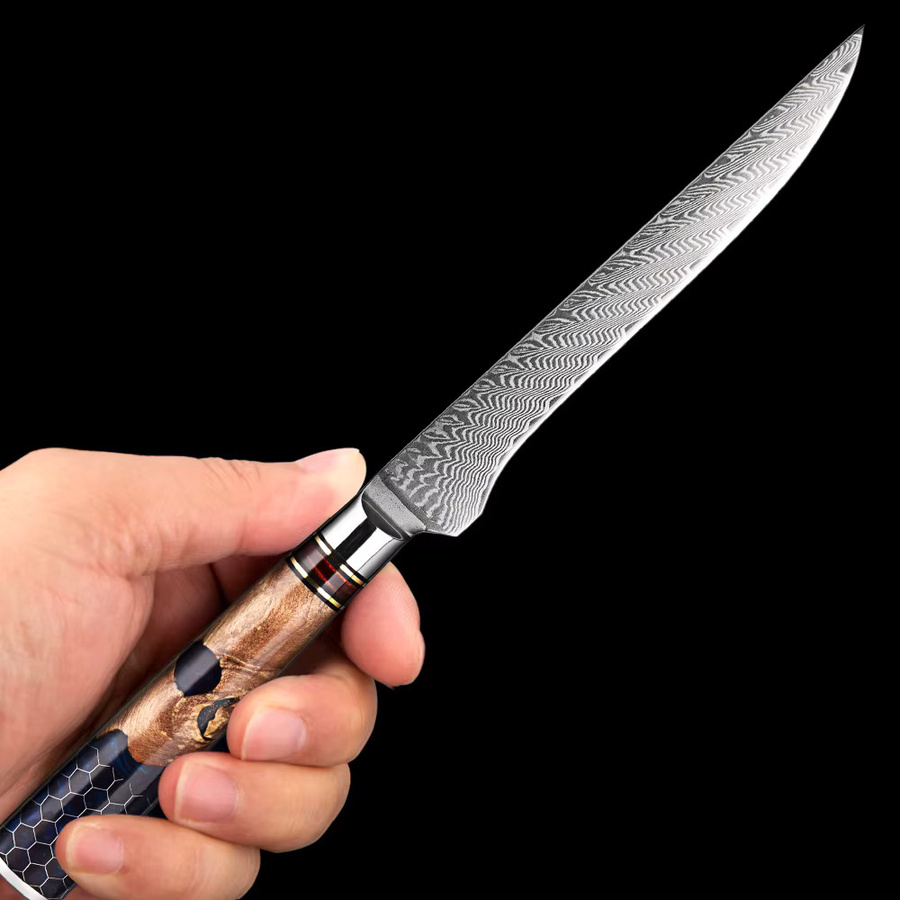 Xituo Damaskus Ausbeinmesser mit 67 Schichten und blauem Harzgriff, 15,24 cm - Bild 4