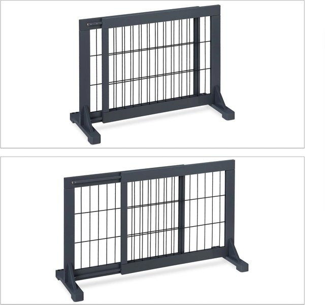 Relaxdays Absperrgitter aus Kiefernholz und Stahl, Grau Schwarz, ausziehbar und freistehend, B/T/H: 70-108 x 32 x 56 cm - Bild 1