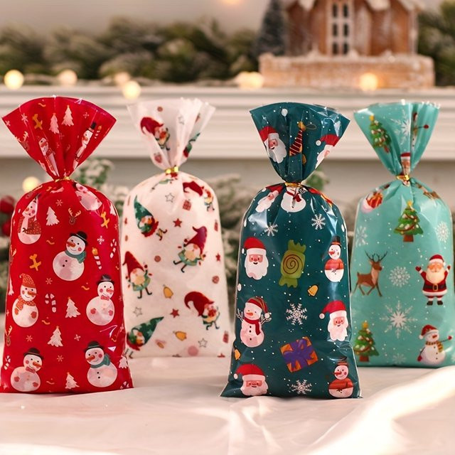 Staraise Weihnachtsgeschenktüten mit Drehverschluss aus Kunststoff, Motiv Weihnachtsmann, Schneemann, Rentier und Schneeflocke, Mehrfarbig - Bild 1