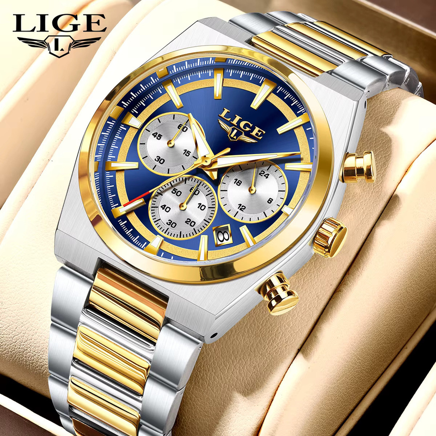 LIGE Armbanduhr Chronograph, Quarz, Edelstahl, Blau, Herren - Bild 2