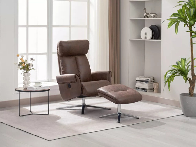 Happy Home Elektrischer Relaxsessel mit Hocker, 360 Grad drehbar, Kunstleder, Braun, B/T/H: 106,5 x 71,5 x 88 cm - Bild 1